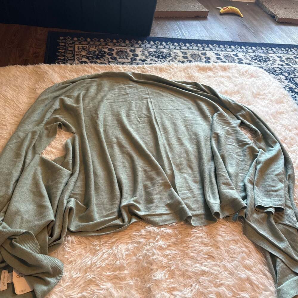 J.Jill Pure Jill Sage Green Silk Cotton Open-Front Cocoon‎ Shrug Cardigan